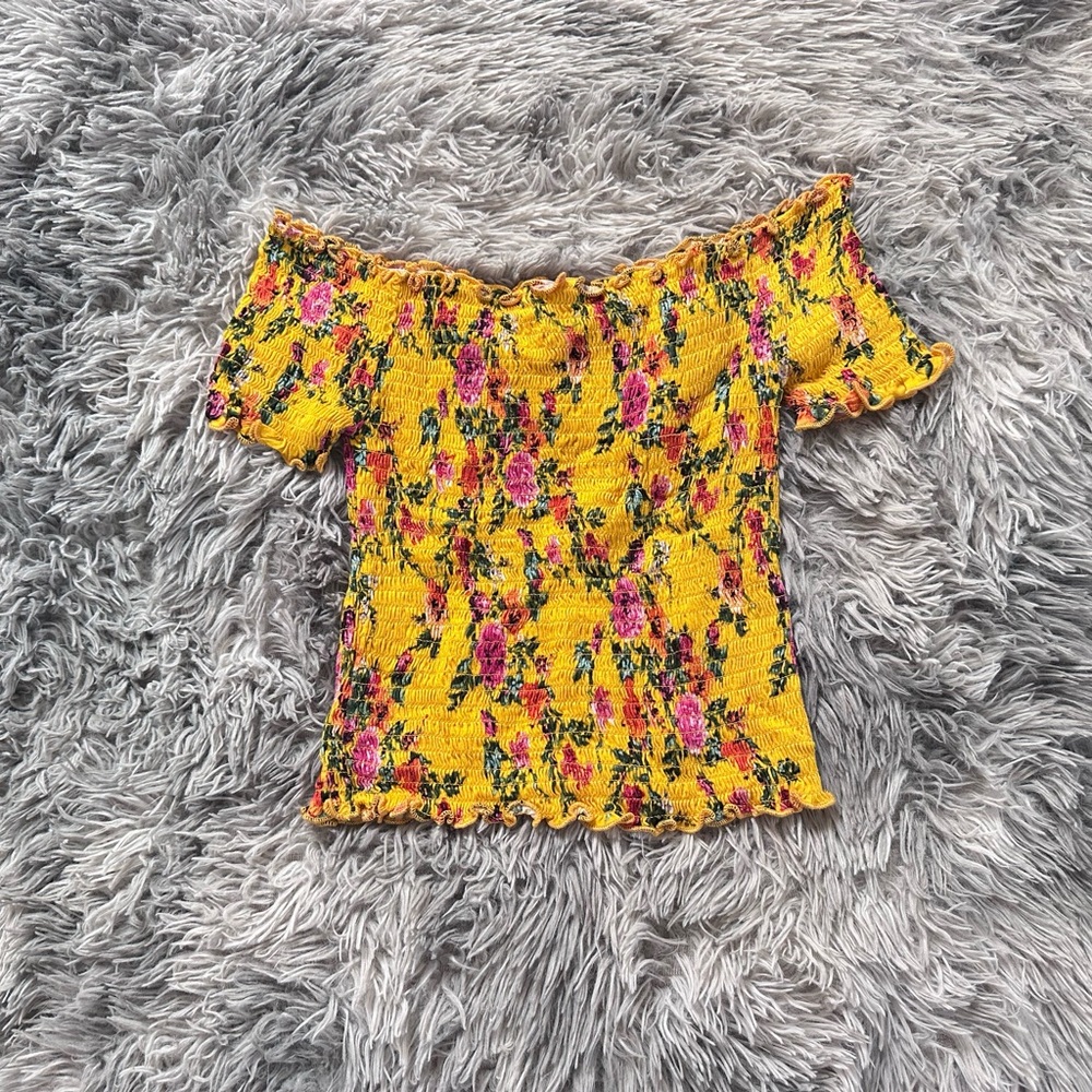 Floral Off-Shoulder Yellow Crop Top